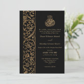 Chic Ornate Floral Gold & Black Islamic Wedding 招待状 (スタンド正面)