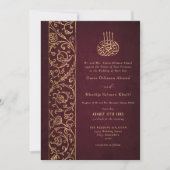 Chic Ornate Floral Gold & Burgundy Islamic Wedding 招待状 (正面)