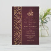 Chic Ornate Floral Gold & Burgundy Islamic Wedding 招待状 (スタンド正面)
