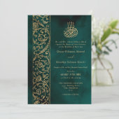 Chic Ornate Floral Gold & Green Islamic Wedding 招待状 (スタンド正面)