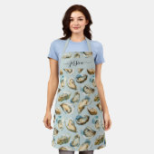 Chic oysters pattern script name apron エプロン (着用した状態)