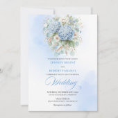 Chic Pale Blue Hydrangea Floral Wedding Invitation 招待状 (正面)