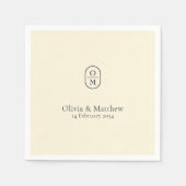 Chic Pale Yellow Modern Wedding Monogram Wedding スタンダードカクテルナプキン (正面)