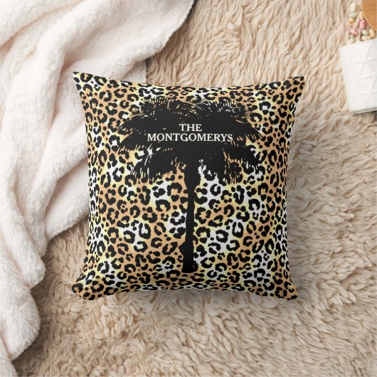 Chic Palm Tree on Leopard Print クッション (ブランケット)