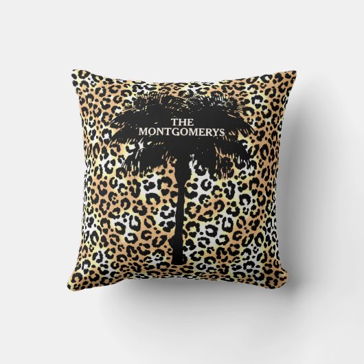 Chic Palm Tree on Leopard Print クッション (裏面)