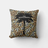Chic Palm Tree on Leopard Print クッション (正面)