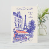 Chic Paris Doodle Whimsical Eiffel Tower セーブザデート (スタンド正面)
