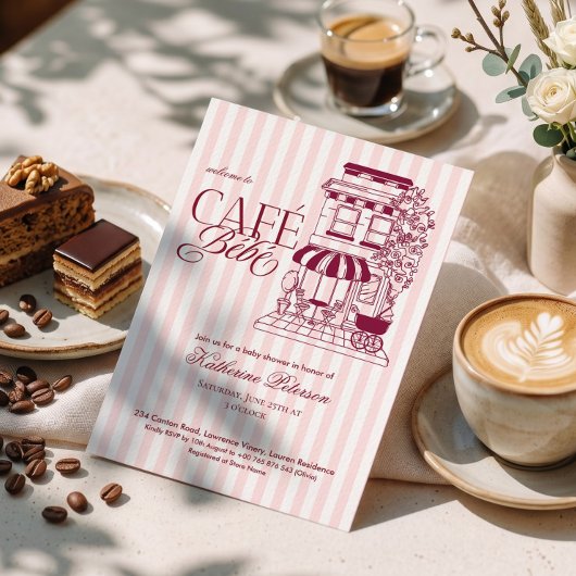 Chic Parisian Café Bébé French Baby Shower 招待状