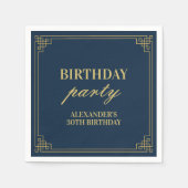 Chic Party Navy Gold Gatsby Art deco Frame スタンダードカクテルナプキン (正面)