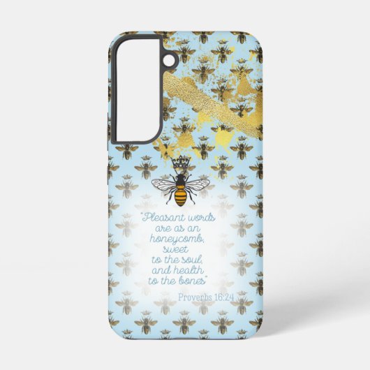 Chic Pastel Blue Gold Bee Matrix Bible Queen Bee Samsung Galaxyケース (裏面)