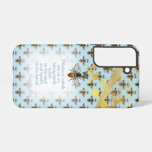 Chic Pastel Blue Gold Bee Matrix Bible Queen Bee Samsung Galaxyケース (裏面横)