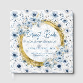 Chic Pastel Blue Gold Glitter Wedding Guest Book ゲストブック (正面)