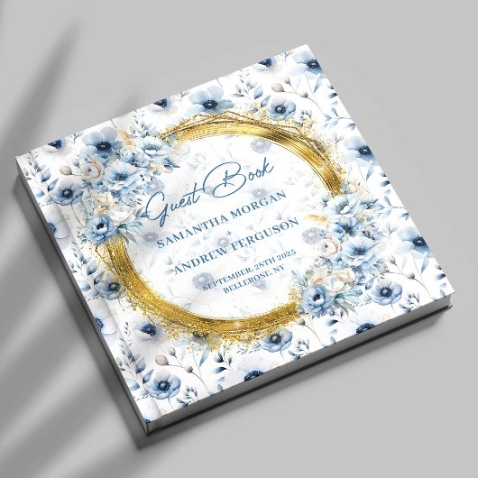 Chic Pastel Blue Gold Glitter Wedding Guest Book ゲストブック