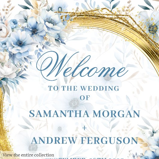 Chic Pastel Blue Gold Glitter Wedding Guest Book ゲストブック