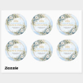 Chic Pastel Blue Gold Greenery Quinceañera Sticker ラウンドシール (シート)