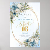 Chic Pastel Blue Greenery Sweet 16 Poster ポスター (正面)