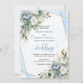 Chic Pastel Blue Sage Gold Floral Wedding Invites 招待状 (正面)