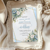 Chic Pastel Blue Sage Gold Floral Wedding Invites 招待状