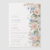 Chic Pastel Blush White Blue Roses Floral Wedding  ベラム紙招待状 (正面)