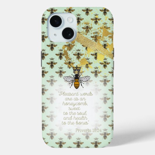 Chic Pastel Green Gold Bee Matrix Scripture  Case-Mate iPhoneケース (裏面)