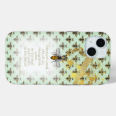 Chic Pastel Green Gold Bee Matrix Scripture Case-Mate iPhoneケース (裏面 (横))