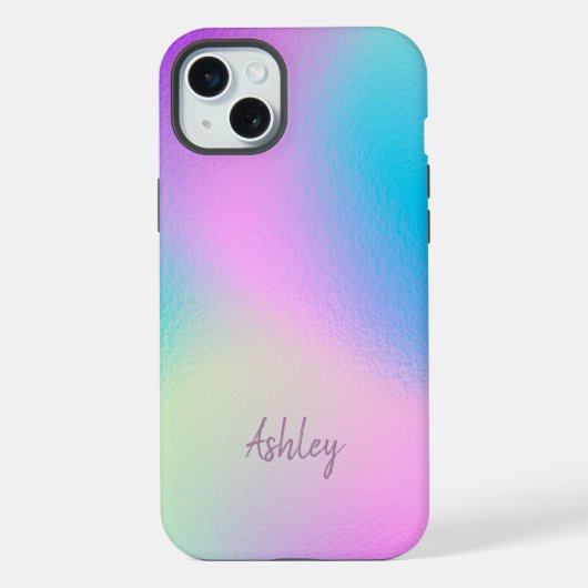 Chic Pastel Holographic Personalized Name iPhoneケース (裏面)
