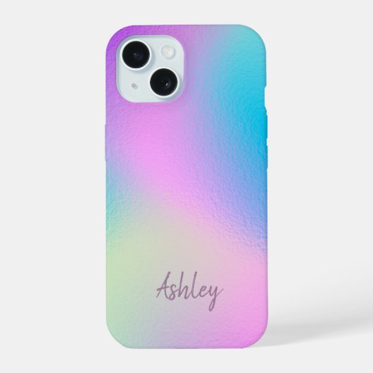 Chic Pastel Holographic Personalized Name iPhone 15ケース (裏面)