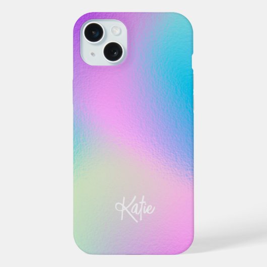Chic Pastel Holographic with Name iPhoneケース (裏面)