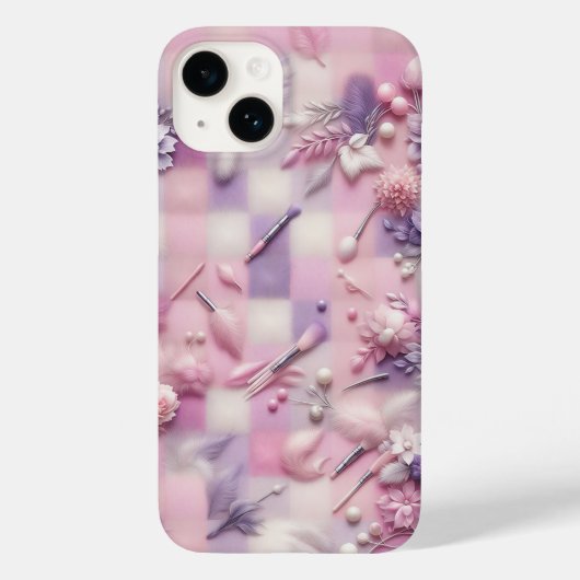 Chic Pastel Makeup & Floral Phone Case - Pink Soft Case-Mate iPhoneケース (裏面)