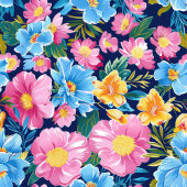 Chic pastel pink and blue floral birthday gift bag ミディアムペーパーバッグ