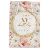 Chic Pastel Pink Boho Gold 80 Birthday Gift Bag ミディアムペーパーバッグ (裏面)