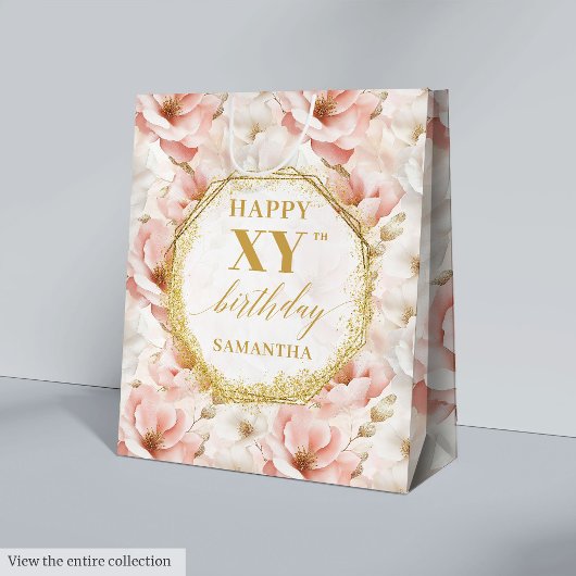 Chic Pastel Pink Boho Gold 80 Birthday Gift Bag ミディアムペーパーバッグ