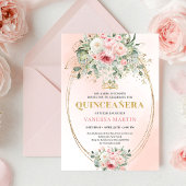 Chic Pastel Pink Eucalyptus Quinceañera Invite 招待状