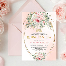Chic Pastel Pink Eucalyptus Quinceañera Invite 招待状