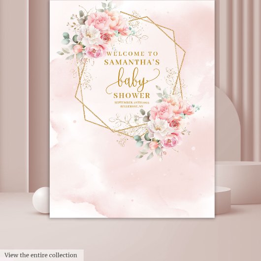 Chic pastel pink floral baby shower backdrop タペストリー