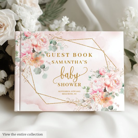 Chic pastel pink floral baby shower guest book ゲストブック