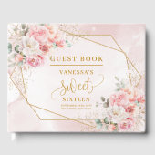 Chic Pastel Pink Gold Peonies Sweet 16 Guest Book  ゲストブック (正面)