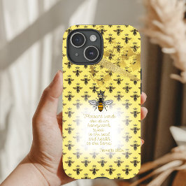 Chic Pastel Yellow Gold Bee Grid Bible Queen Bee iPhone 15ケース