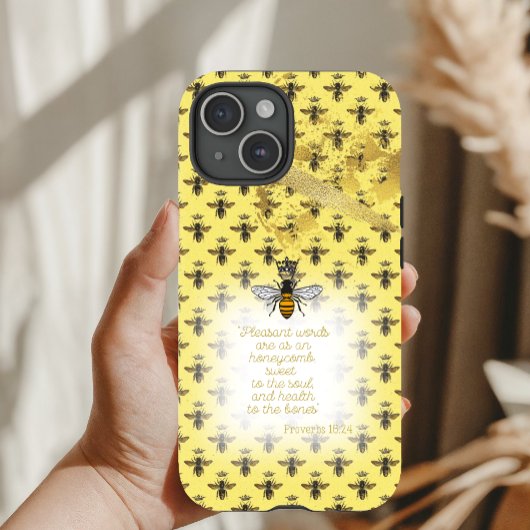 Chic Pastel Yellow Gold Bee Grid Bible Queen Bee Case-Mate iPhoneケース