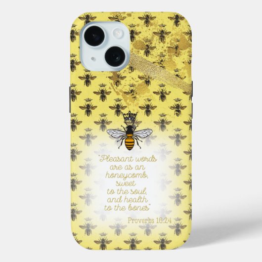 Chic Pastel Yellow Gold Bee Grid Bible Queen Bee Case-Mate iPhoneケース (裏面)