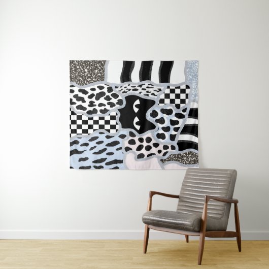 Chic Patchwork Suspicious Black Cat Gingham & Chec タペストリー (インサイチュ(横))