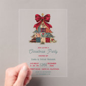 chic patchwork tree bow christmas party アクリル招待状 (インサイチュ (ポータブル))