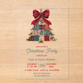 chic patchwork tree bow christmas party アクリル招待状 (正面)