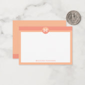 Chic Peach Orange Geometric Modern Monogram ノートカード (正面/裏面インサイチュ)