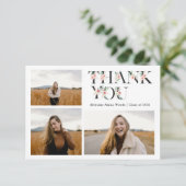 Chic Peach Pink Floral Letter Graduation Thank You サンキューカード (スタンド正面)