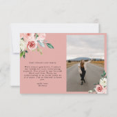 Chic Peach Pink Floral Letter Graduation Thank You サンキューカード (裏面)