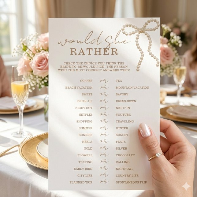 Chic Pearl Bow Would She Rather Bridal Shower Game (クリエイターアップロード済み)