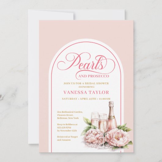 Chic Pearls and Prosecco Bridal Invitation Invite 招待状 (正面)