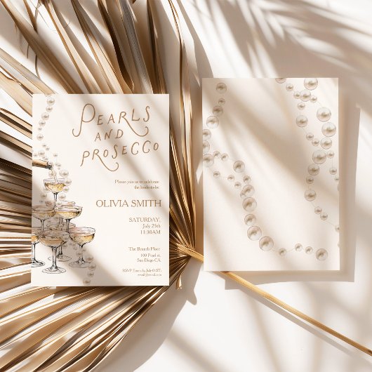 Chic Pearls and Prosecco Bridal Shower Invite 招待状