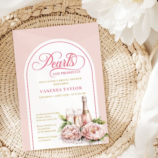 Chic pearls and prosecco bridal shower template 招待状